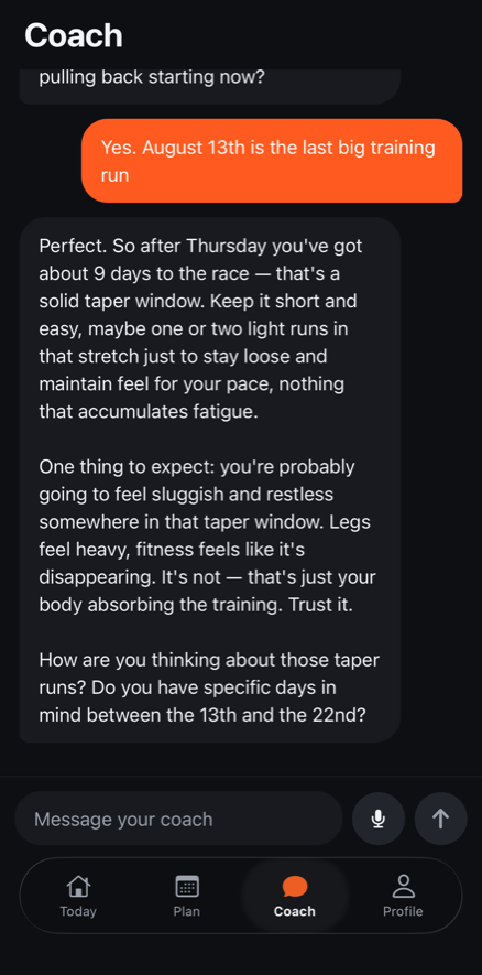 AI Running Coach, coach view