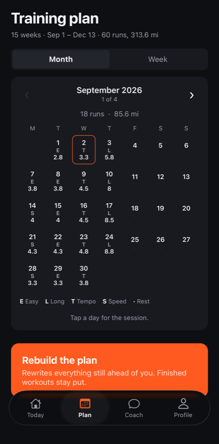 AI Running Coach, plan view